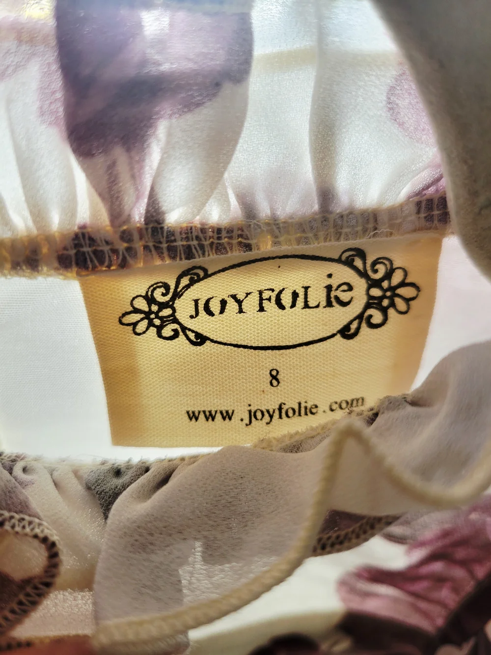 Joyfolie Cream Blouse with Floral Ruffles